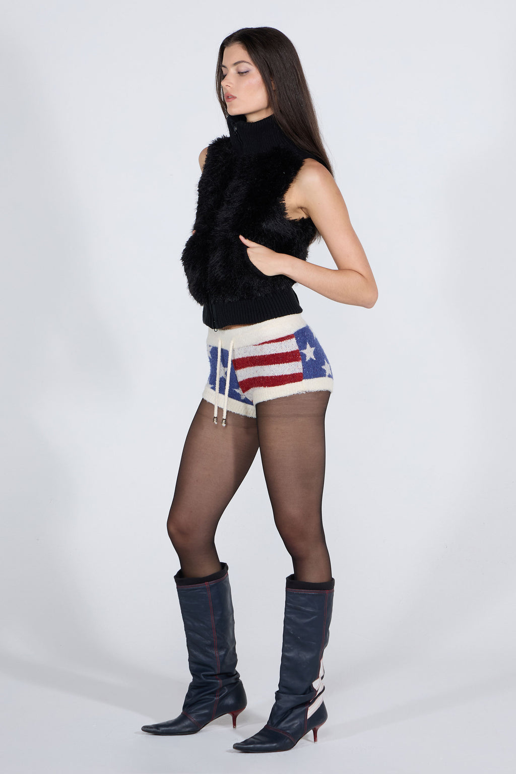 Sculptor Faux Fur Zip-Up Vest Black