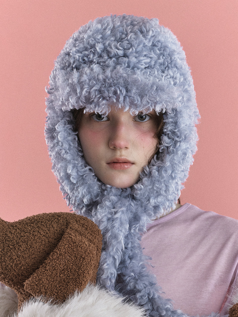 POESIEDAME KNOT EARFLAP HAT IN FURRY BLUE