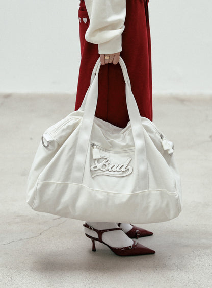 BADBLOOD Logo Nylon Duffle Bag / White