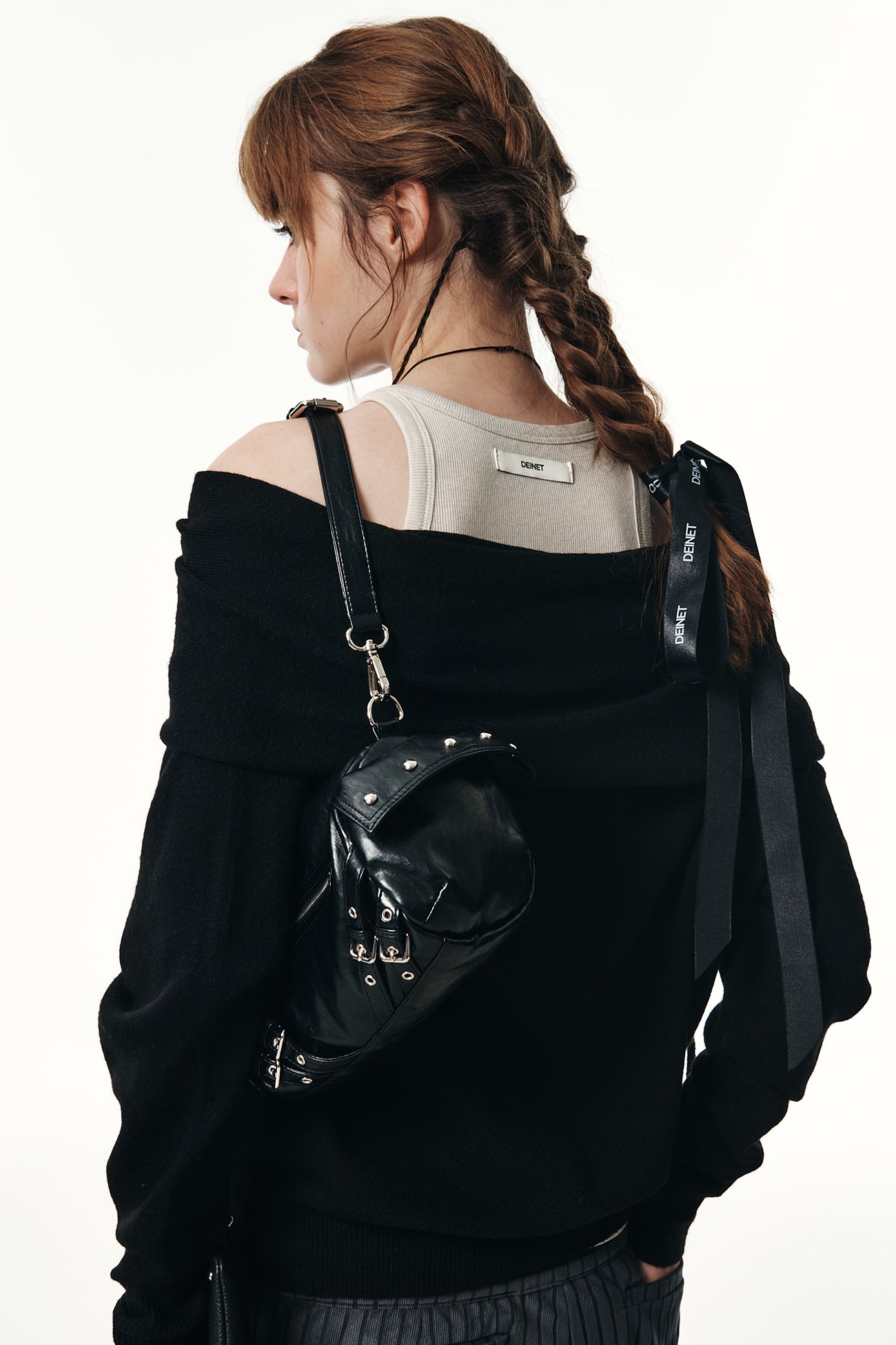 DEINET HUG ME STRING OFF SHOULDER KNIT / 2COLORS