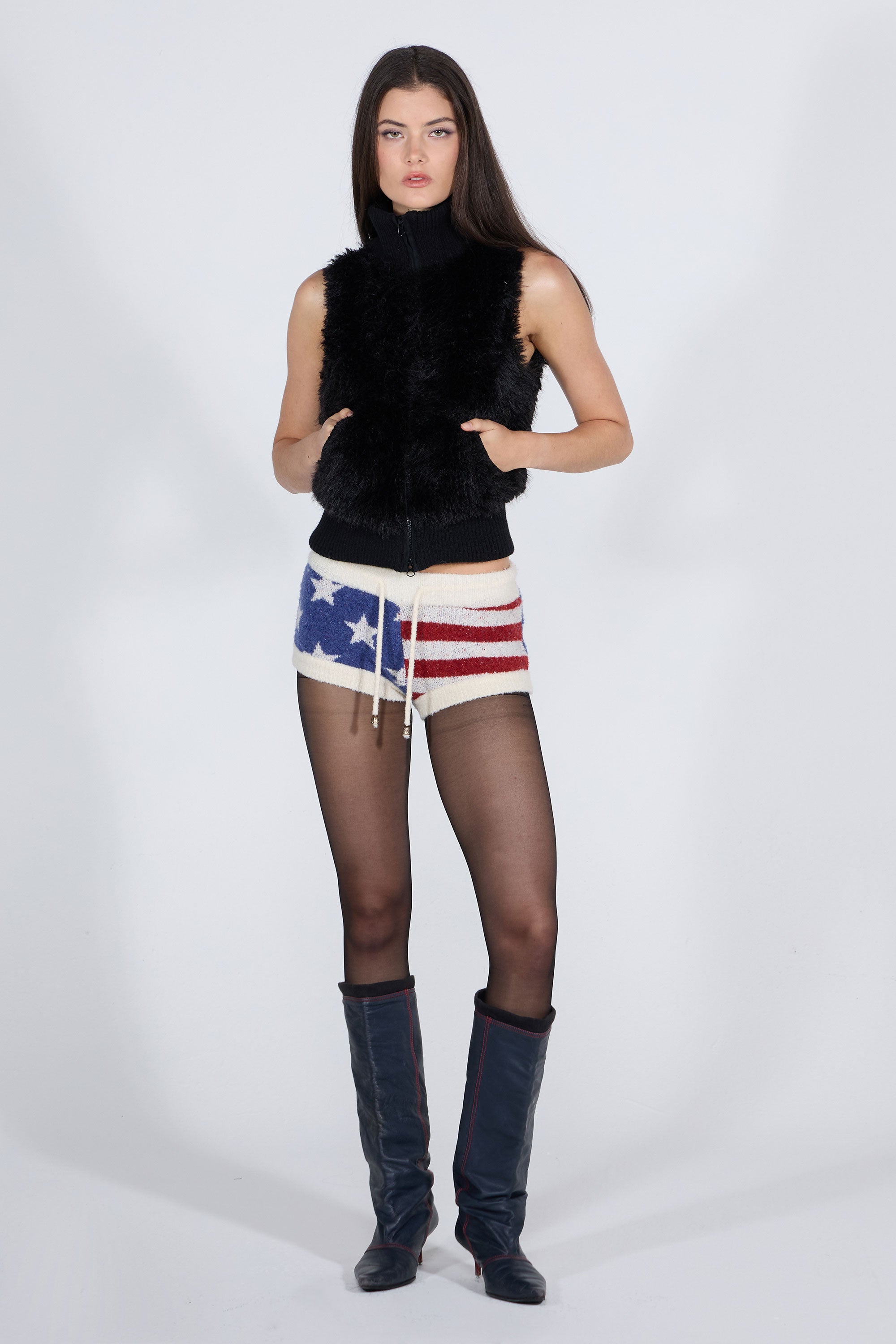 Sculptor Faux Fur Zip-Up Vest Black