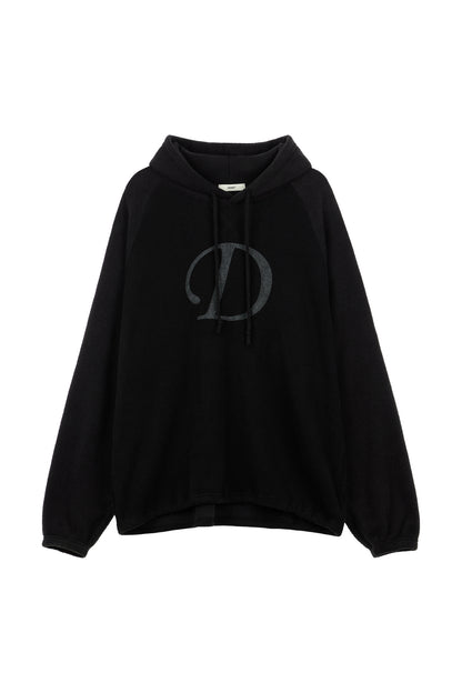 DEINET SMOOTH D LOGO HOODIE IN IVORY / BLACK