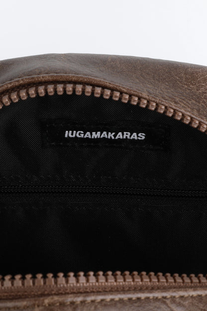 IUGA STUDDED LEATHER BOWLING BAG / BROWN