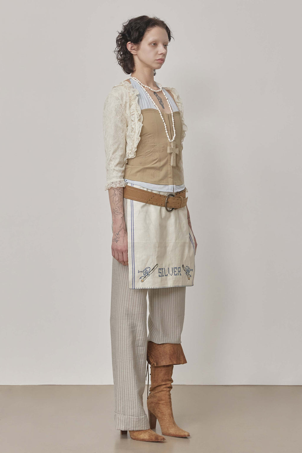 Farm Corset Halter Top Beige/Sky Blue