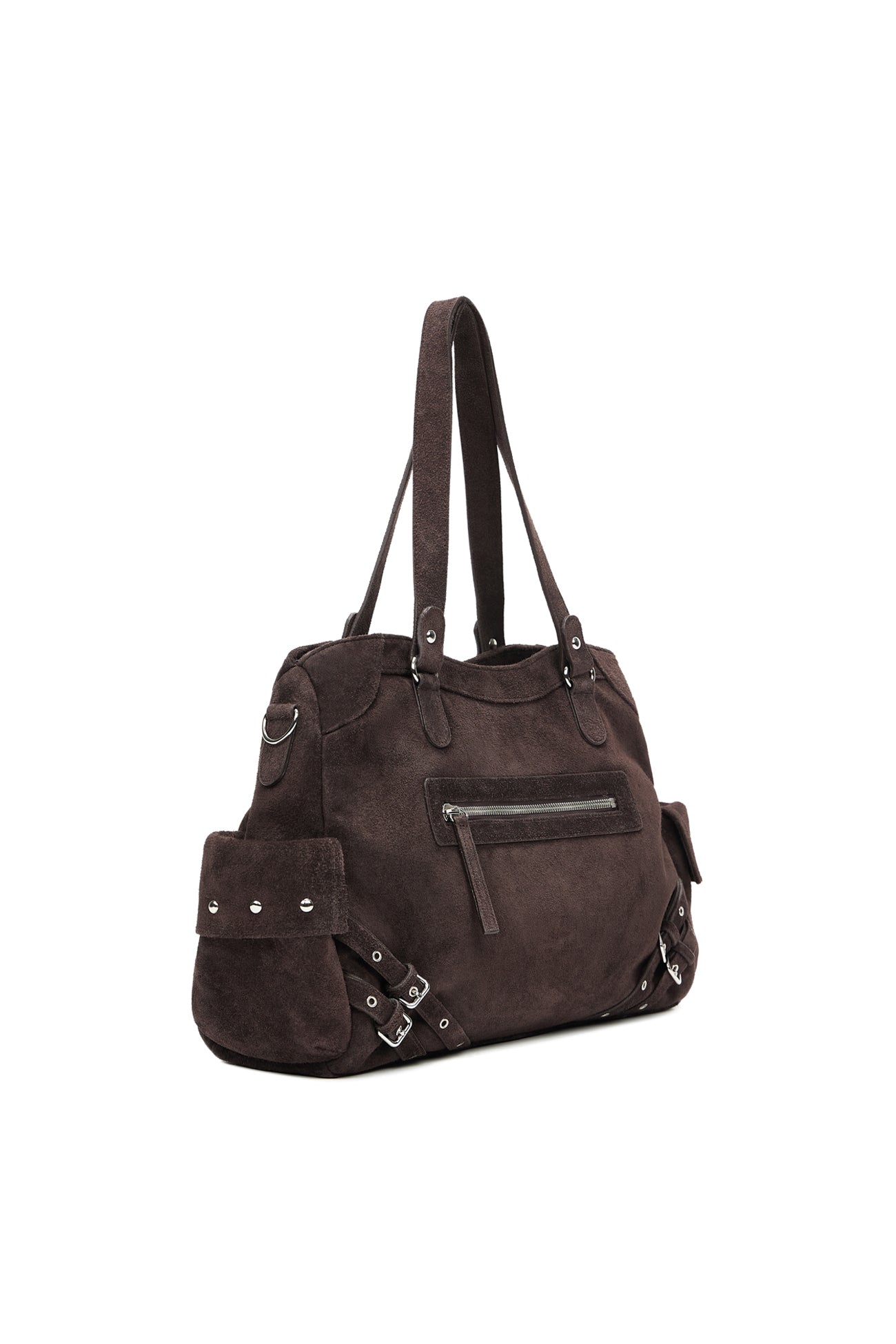DEINET STUD POCKET BIG BAG IN SUEDE BROWN
