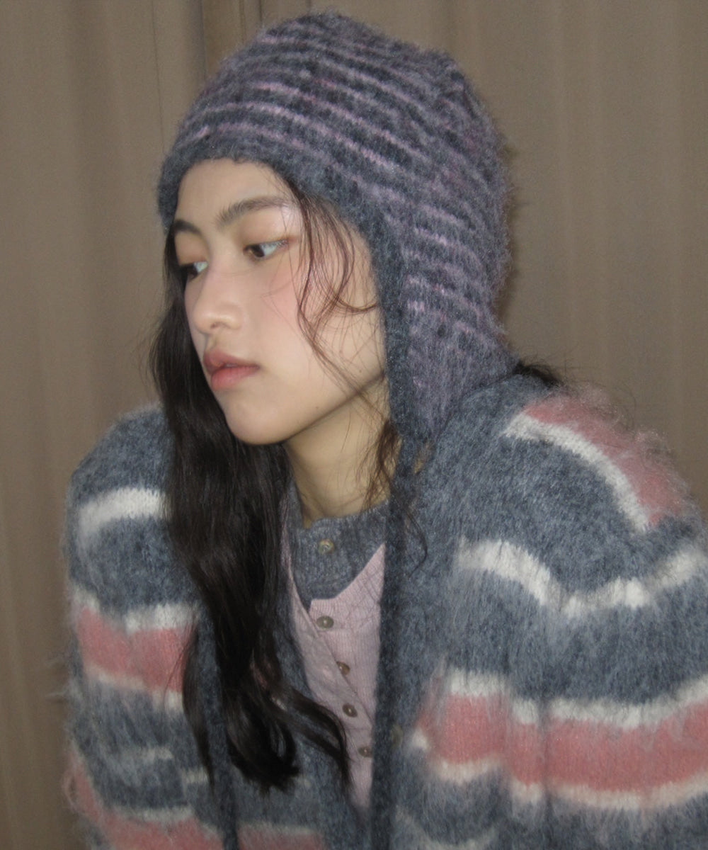 Rockfish Stripe Shaggy Knit Flap Cap / 4colors