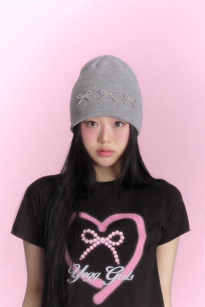 [sakura同款🎀] YEGG Ribbon Crochet Beanie - grey