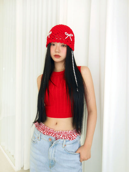 YEGG 3-way Pearl Drop Beanie - red