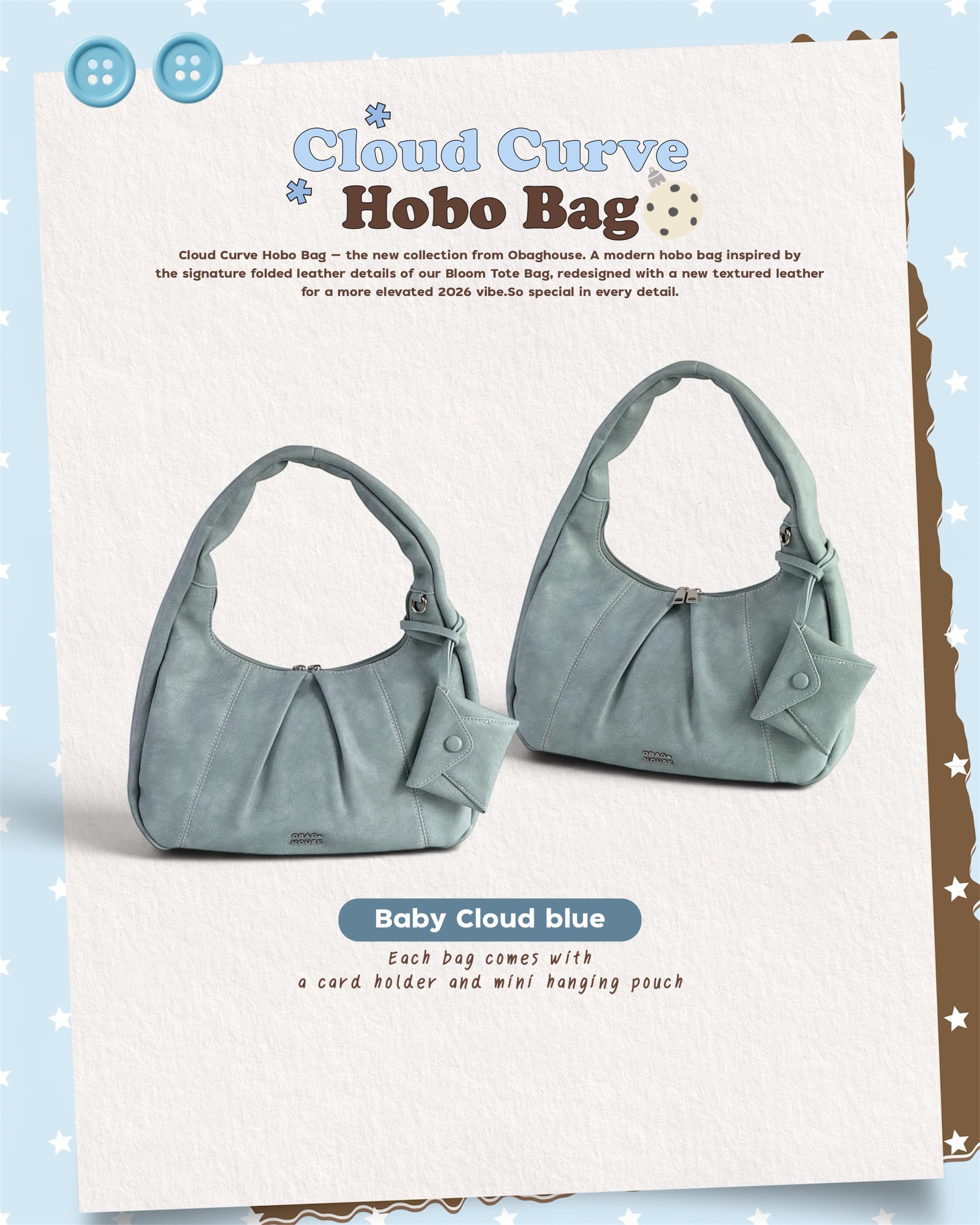 Bloom Cloud Curve Hobo Bag - 6colors