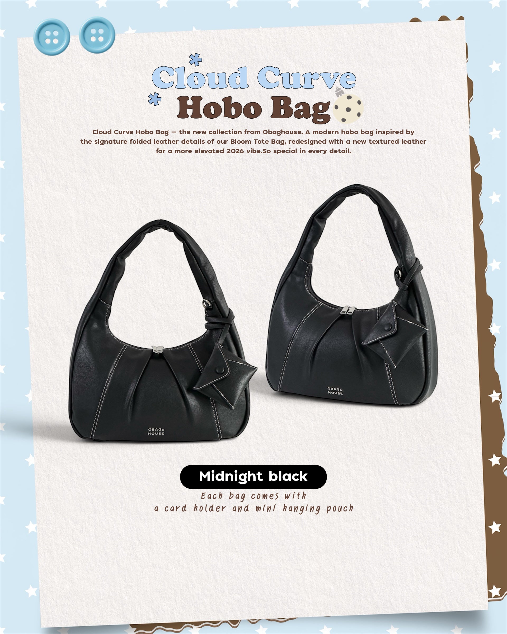 Bloom Cloud Curve Hobo Bag - 6colors