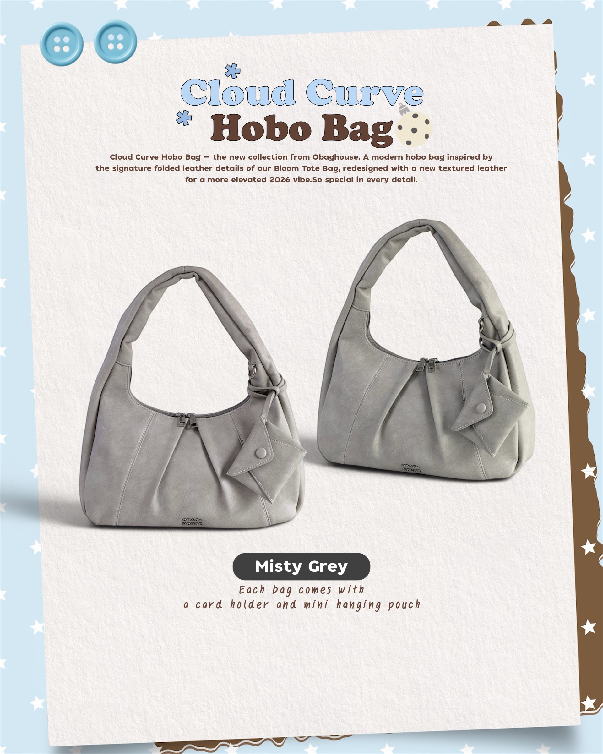 Bloom Cloud Curve Hobo Bag - 6colors