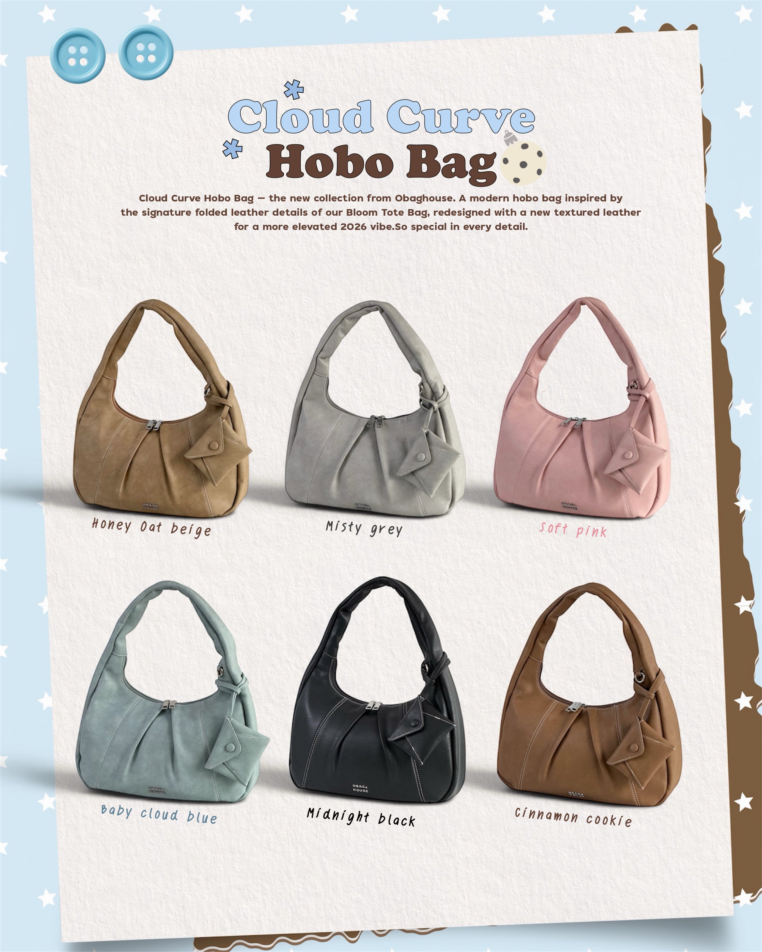 Bloom Cloud Curve Hobo Bag - 6colors