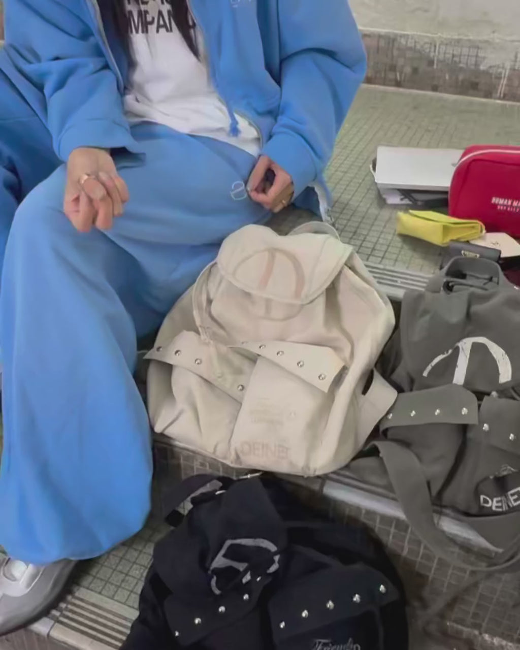 DEINET D & FRIENDS STUD POCKET BACKPACK IN IVORY