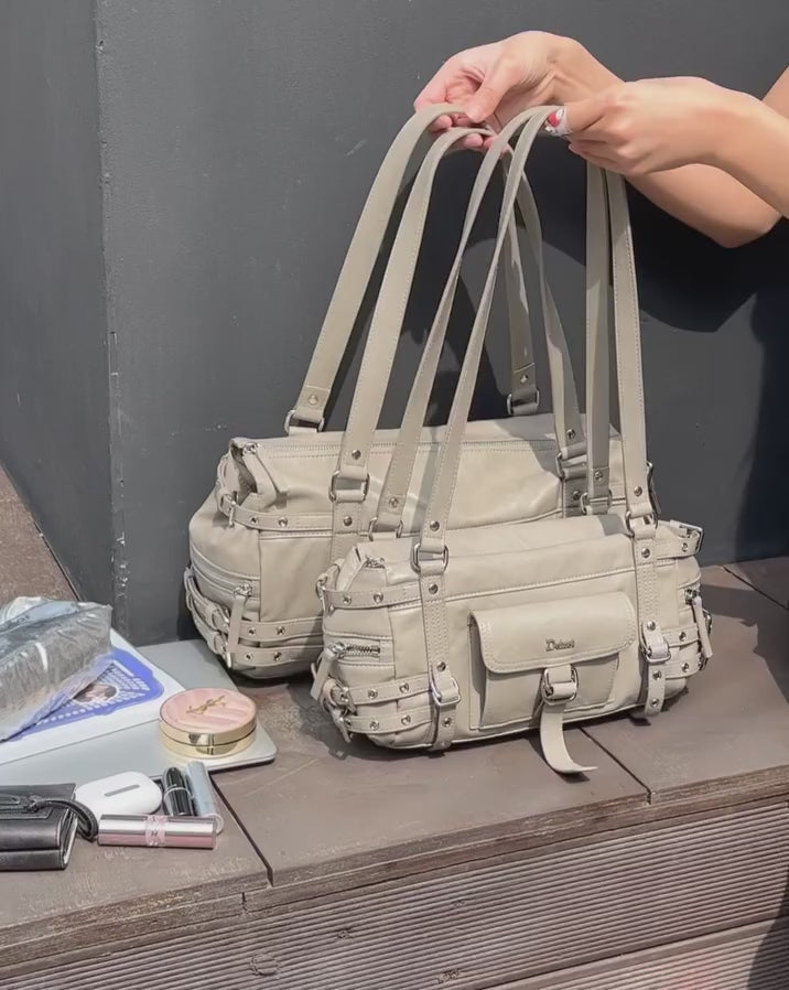 [DEINET] BELTED POCKET SHOULDER BAG IN GREY