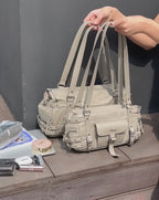 [DEINET] BELTED POCKET SHOULDER BAG IN GREY