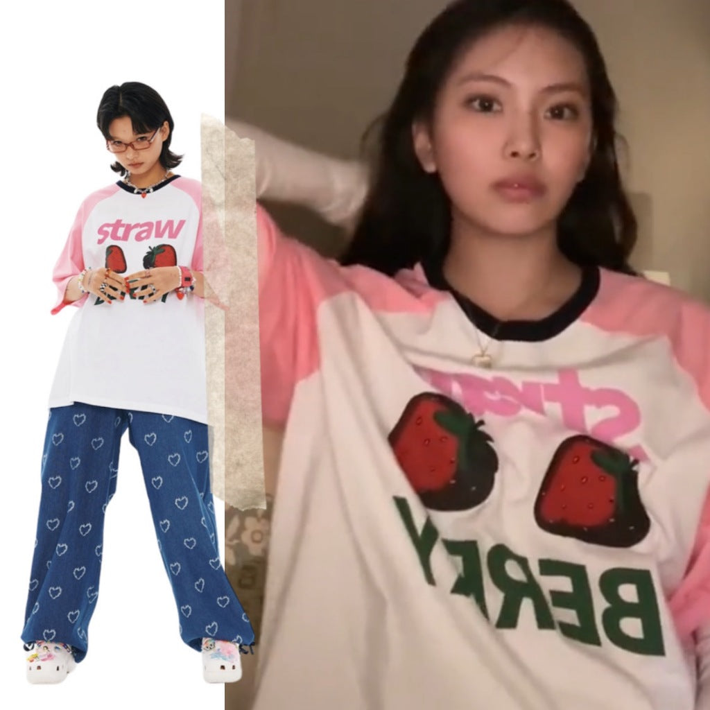 [hyein同款🎀] WONDERVISITOR STRAWBERRY OVERFIT RAGLAN T-SHIRT / WHITE