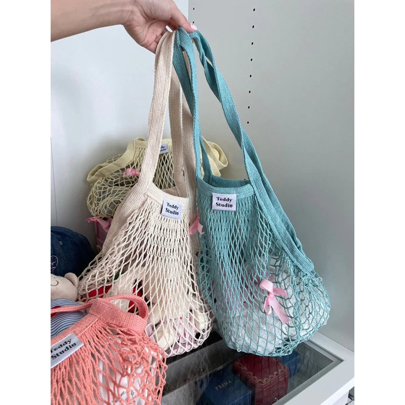 Teddy Crochet Grocery Bag - 3colors