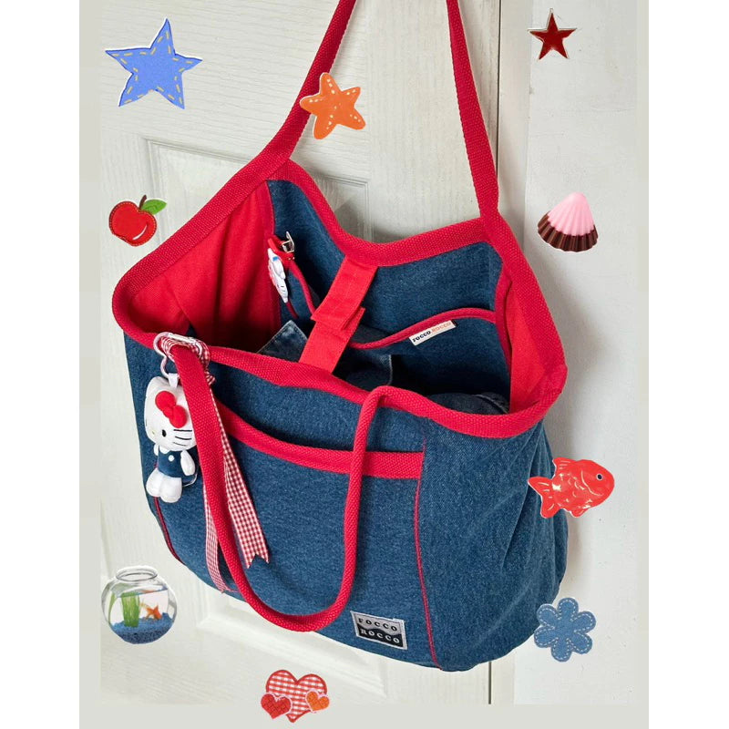 🍒🩵 CARRYALL BAG : denim 'n' red 💙🍎