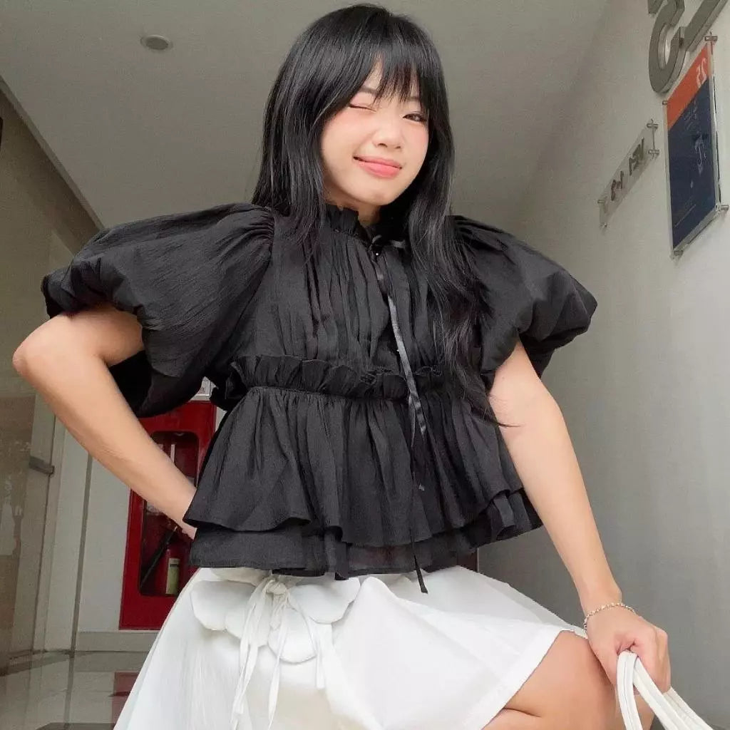 [Made in Vietnam] Baby Doll Puff Sleeve Shirt - 5colors