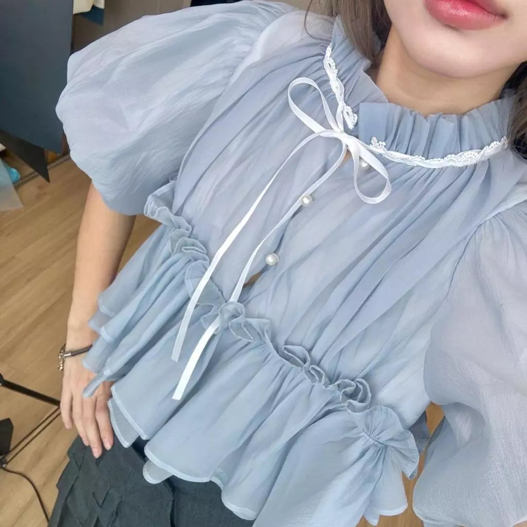 [Made in Vietnam] Baby Doll Puff Sleeve Shirt - 5colors